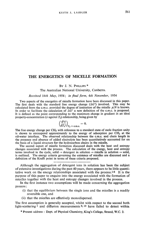 The energetics of micelle formation