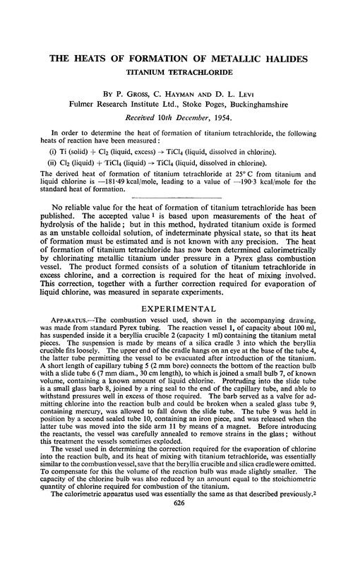 The heats of formation of metallic halides. Titanium tetrachloride