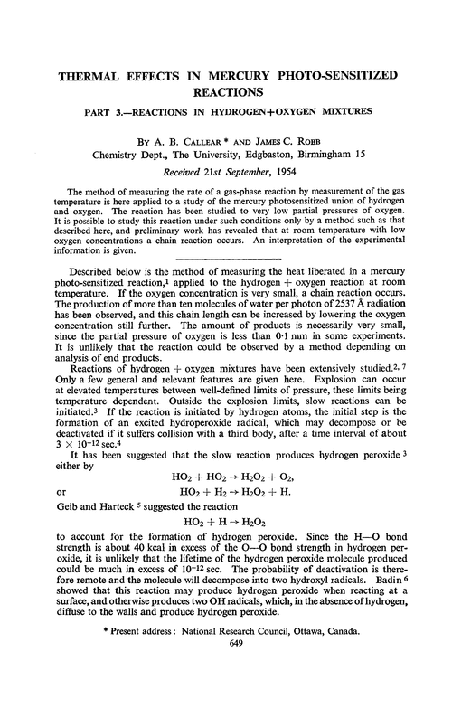 Thermal effects in mercury photo-sensitized reactions. Part 3.—Reactions in hydrogen+oxygen mixtures