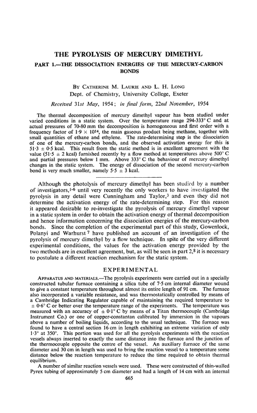 The pyrolysis of mercury dimethyl. Part 1.—The dissociation energies of the mercury-carbon bonds