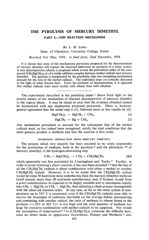 The pyrolysis of mercury dimethyl. Part 2.—The reaction mechanism