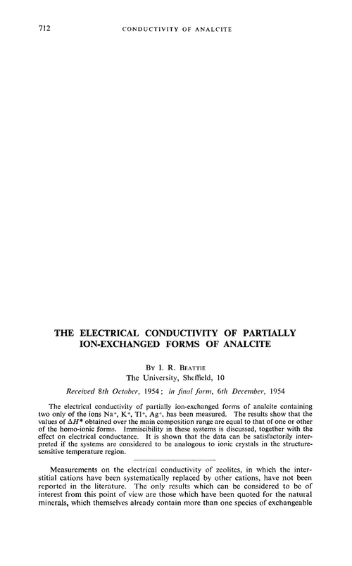 The electrical conductivity of partially ion-exchanged forms of analcite