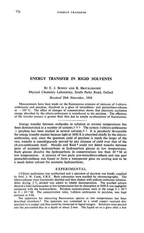 Energy transfer in rigid solvents