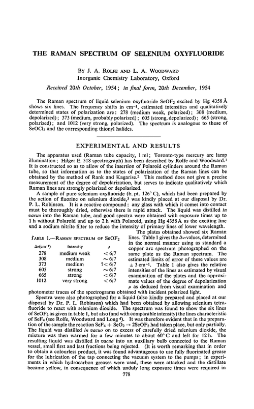 The Raman spectrum of selenium oxyfluoride