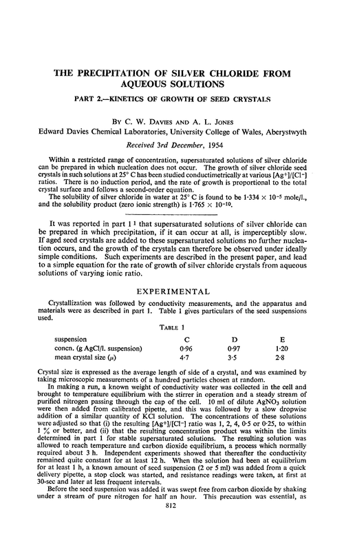 The precipitation of silver chloride from aqueous solutions. Part 2.—Kinetics of growth of seed crystals