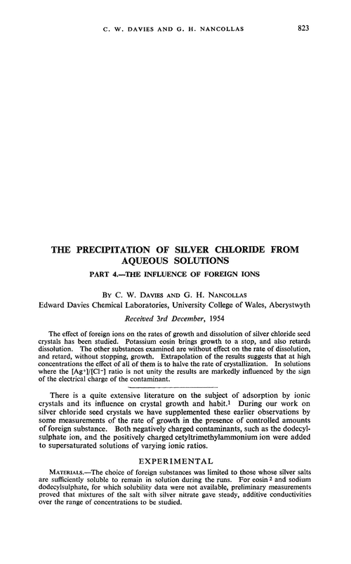 The precipitation of silver chloride from aqueous solutions. Part 4.—The influence of foreign ions