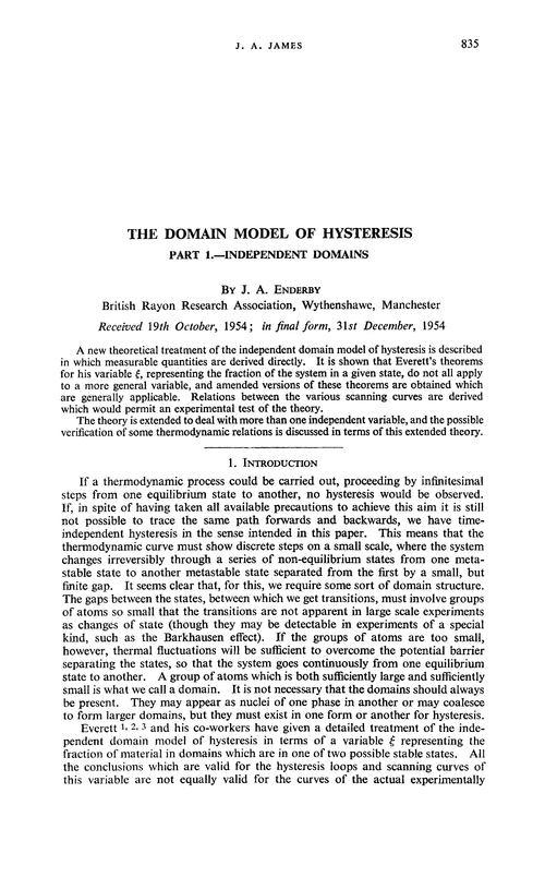 The domain model of hysteresis. Part 1.—Independent domains