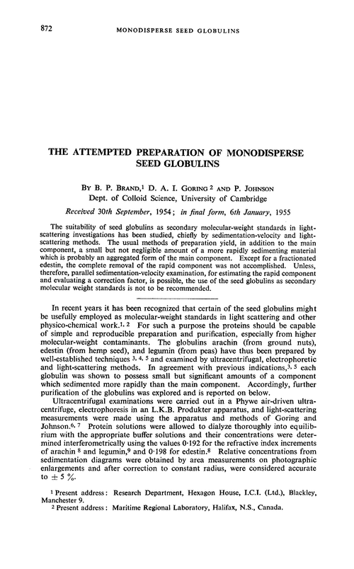 The attempted preparation of monodisperse seed globulins