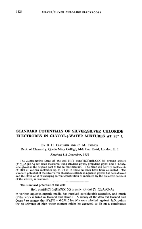 Standard potentials of silver/silver chloride electrodes in glycol+water mixtures at 25° C