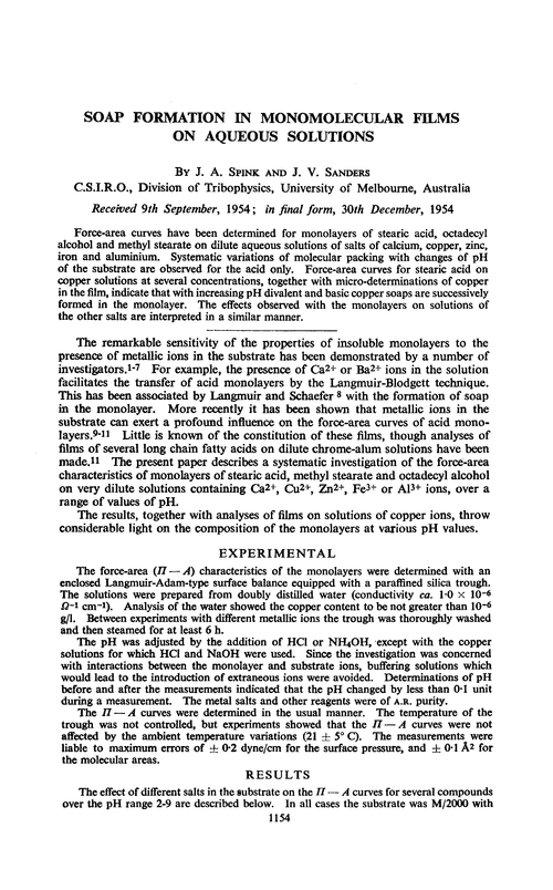 Soap formation in monomolecular films on aqueous solutions