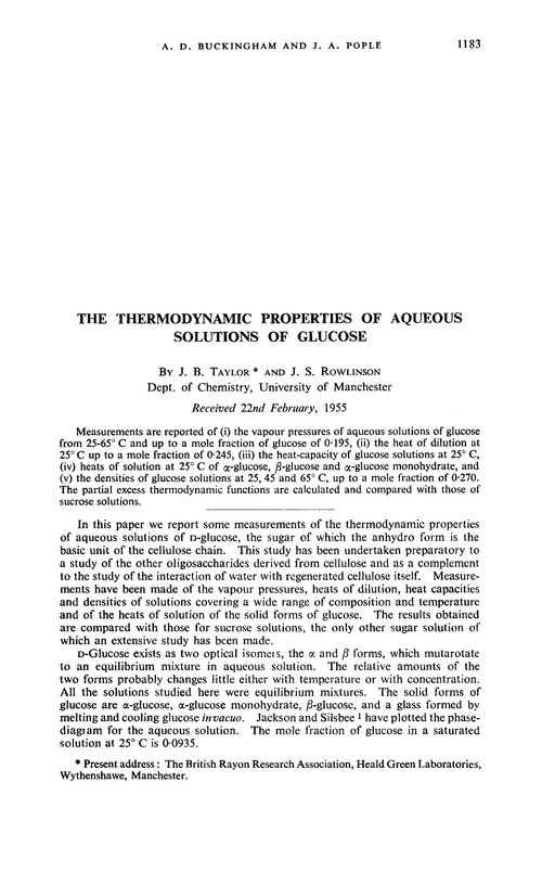 The thermodynamic properties of aqueous solutions of glucose