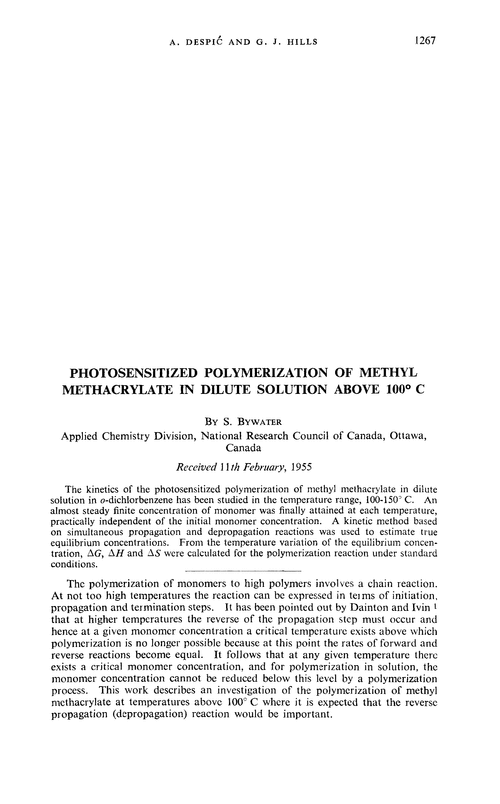 Photosensitized polymerization of methyl methacrylate in dilute solution above 100° C