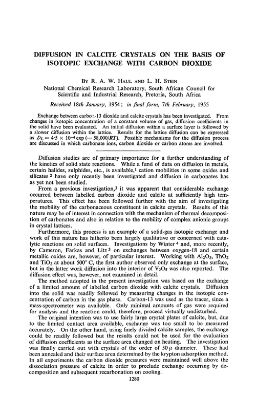 Diffusion in calcite crystals on the basis of isotopic exchange with carbon dioxide