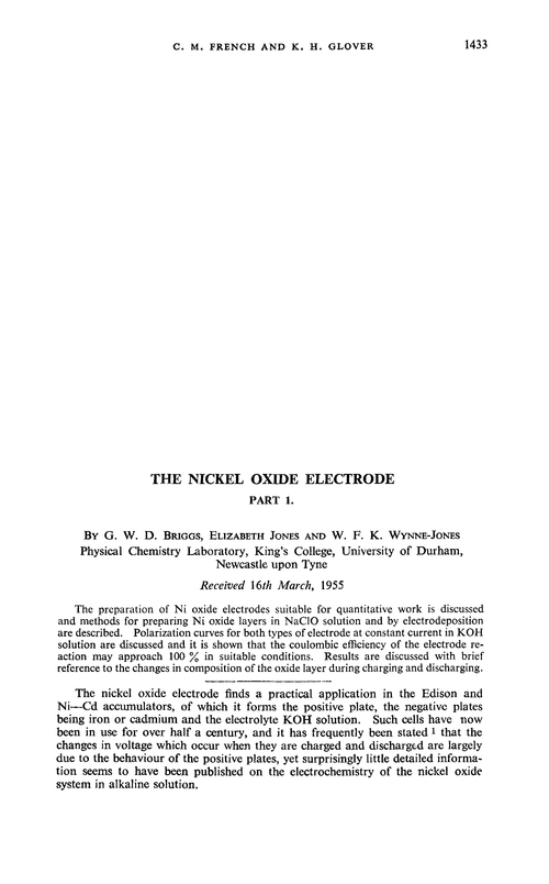 The nickel oxide electrode. Part 1.