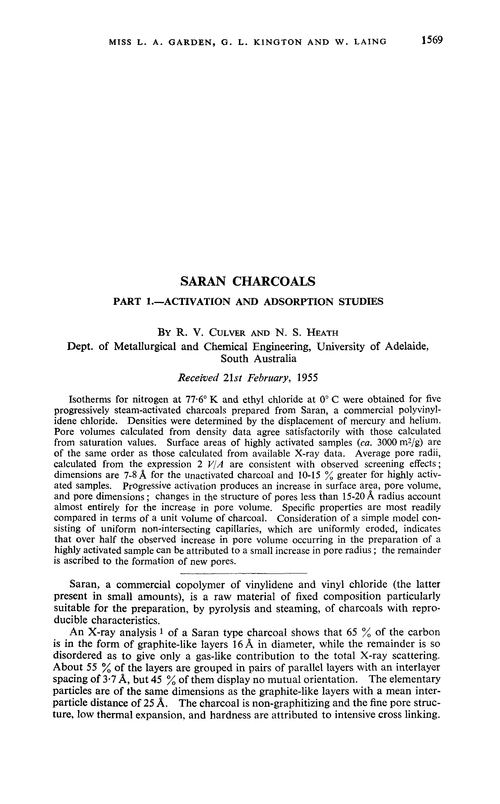 Saran charcoals. Part 1.—Activation and adsorption studies
