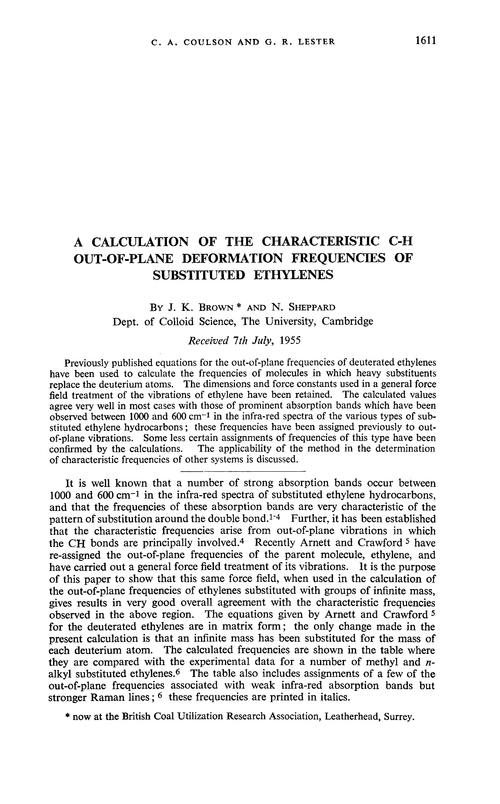 A calculation of the characteristic C-H out-of-plane deformation frequencies of substituted ethylenes