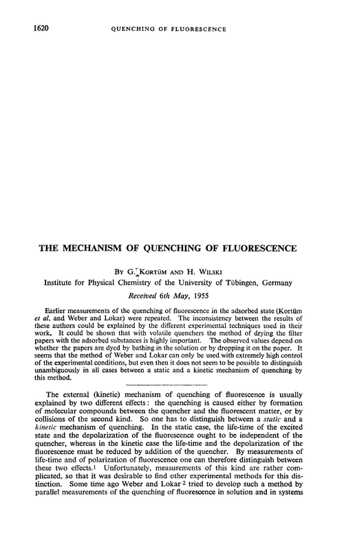 The mechanism of quenching of fluorescence
