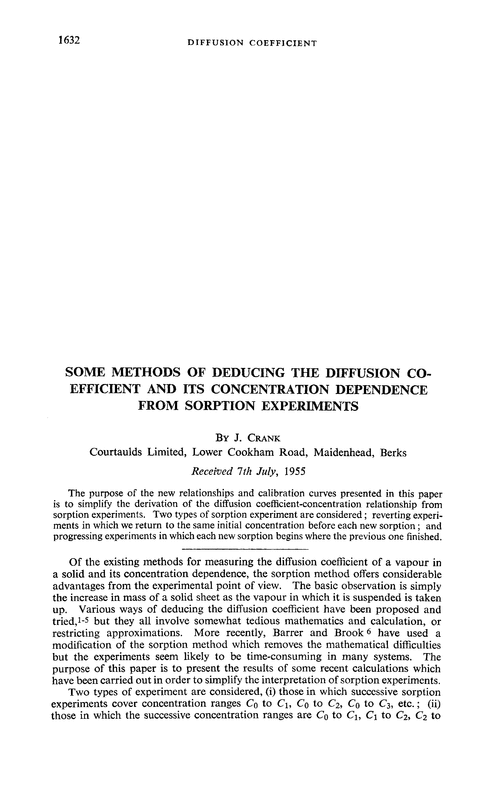 Some methods of deducing the diffusion coefficient and its concentration dependence from sorption experiments