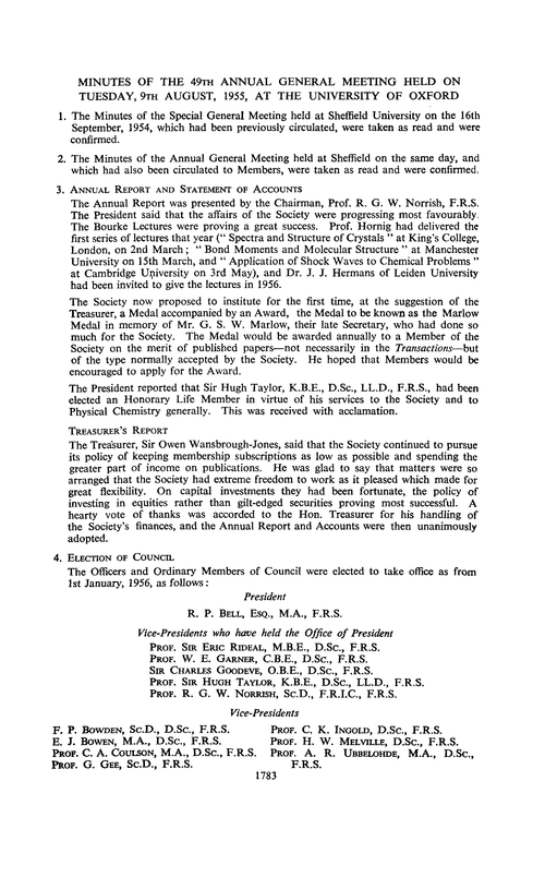 Minutes of the 49th Annual General Meeting held on Tuesday, 9th August, 1955, at the University of Oxford