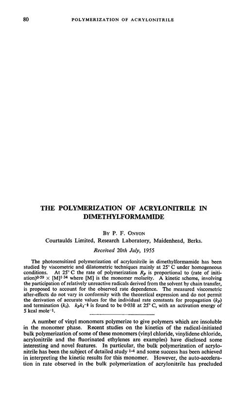 The polymerization of acrylonitrile in dimethylformamide