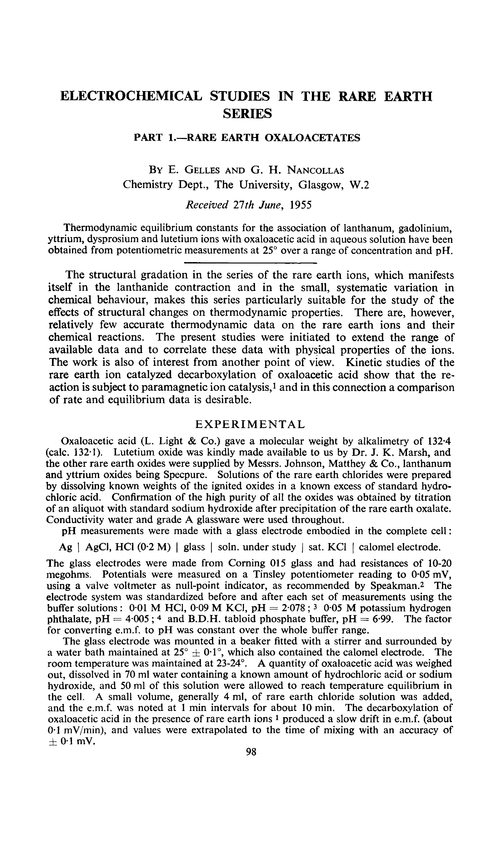Electrochemical studies in the rare earth series. Part 1.—Rare earth oxaloacetates