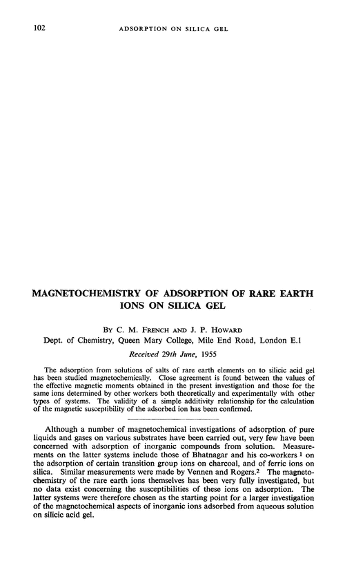 Magnetochemistry of adsorption of rare earth ions on silica gel