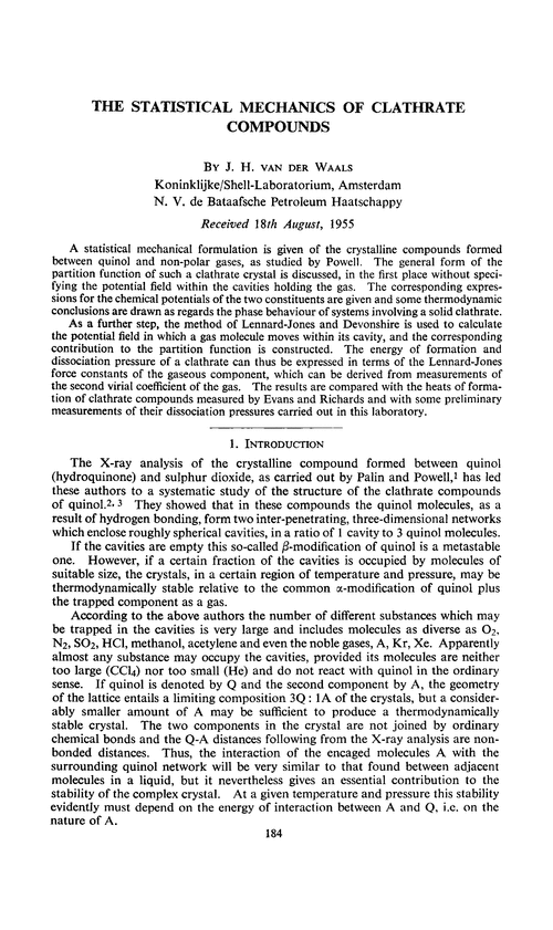 The statistical mechanics of clathrate compounds