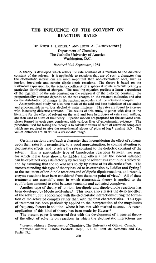 The influence of the solvent on reaction rates