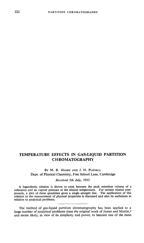 Temperature effects in gas-liquid partition chromatography