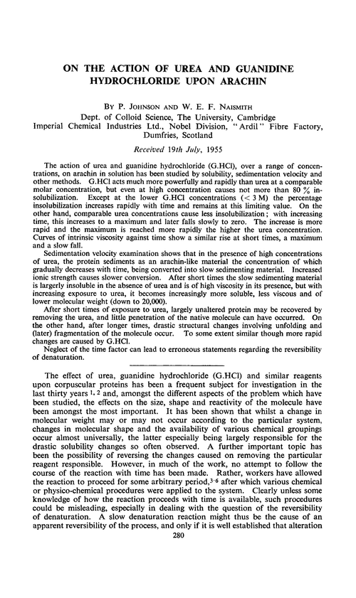 On the action of urea and guanidine hydrochloride upon arachin