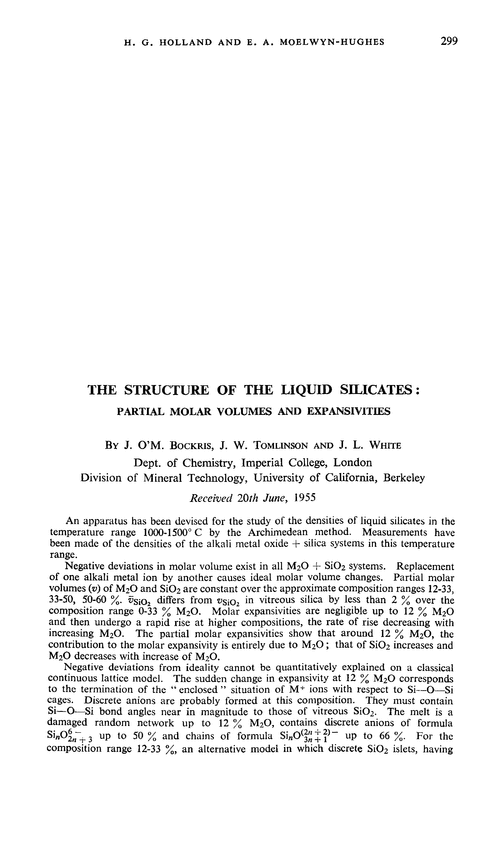 The structure of the liquid silicates: partial molar volumes and expansivities