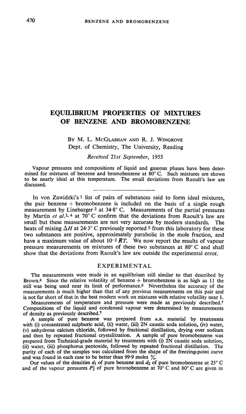Equilibrium properties of mixtures of benzene and bromobenzene