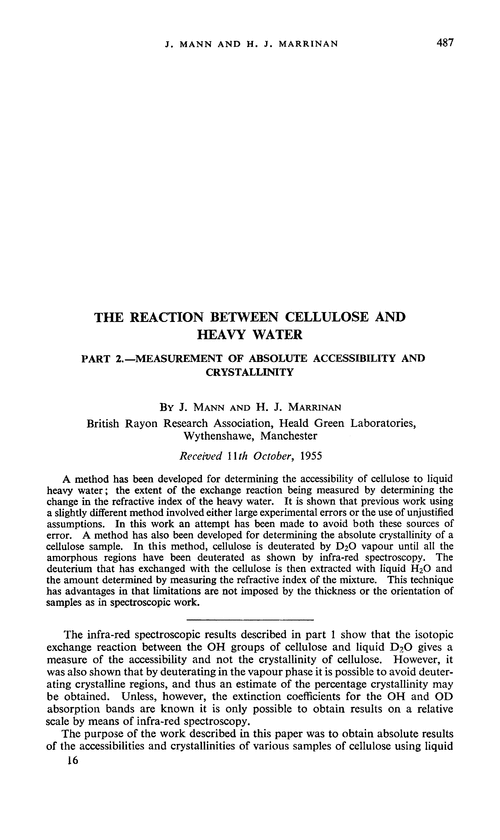 The reaction between cellulose and heavy water. Part 2.—Measurement of absolute accessibility and crystallinity
