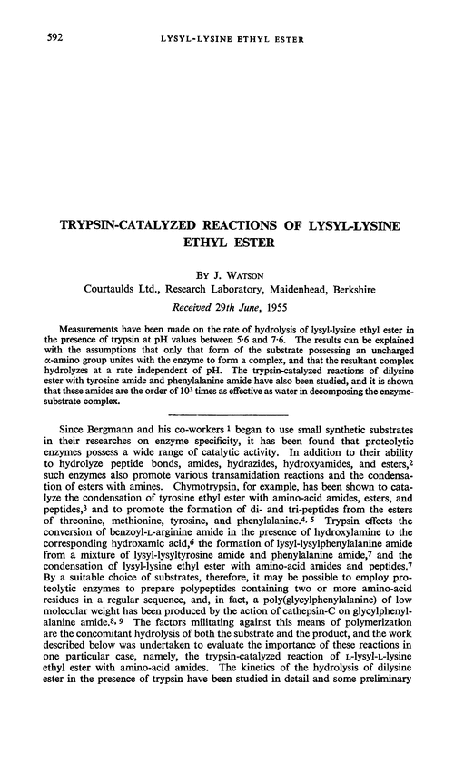 Trypsin-catalyzed reactions of lysyl-lysine ethyl ester