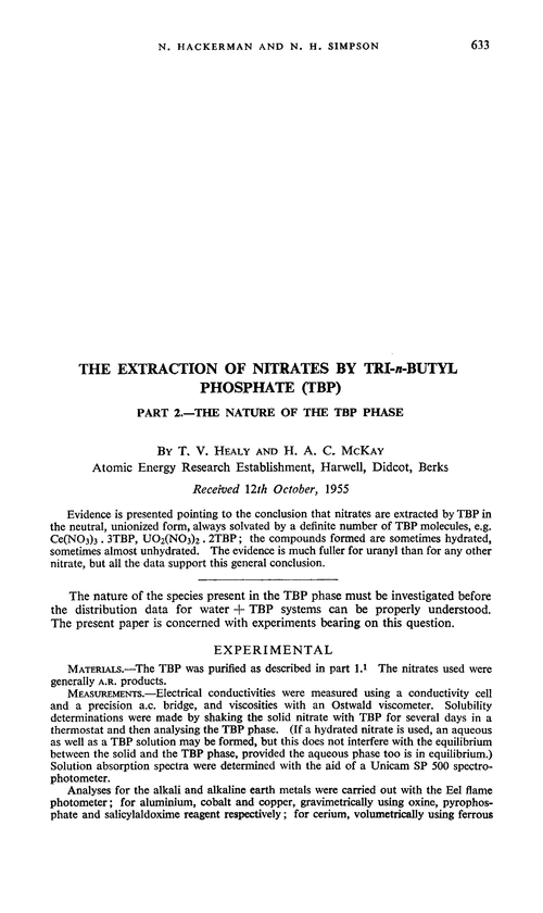 The extraction of nitrates by tri-n-butyl phosphate (TBP). Part 2.—The nature of the TBP phase