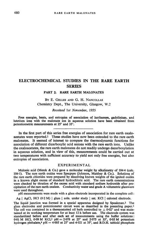 Electrochemical studies in the rare earth series. Part 2. Rare earth malonates