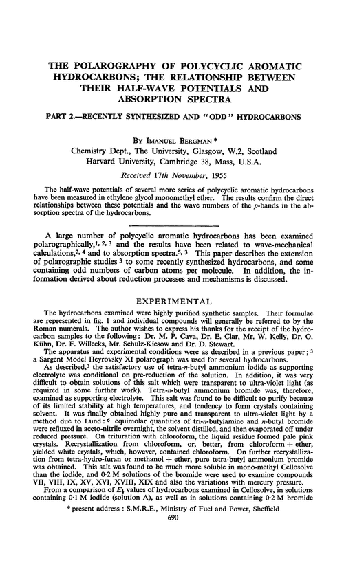 The polarography of polycyclic aromatic hydrocarbons; the relationship between their half-wave potentials and absorption spectra. Part 2.—Recently synthesized and “ODD” hydrocarbons