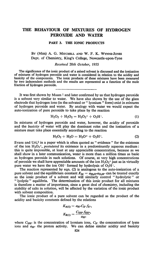 The behaviour of mixtures of hydrogen peroxide and water. Part 3. The ionic products
