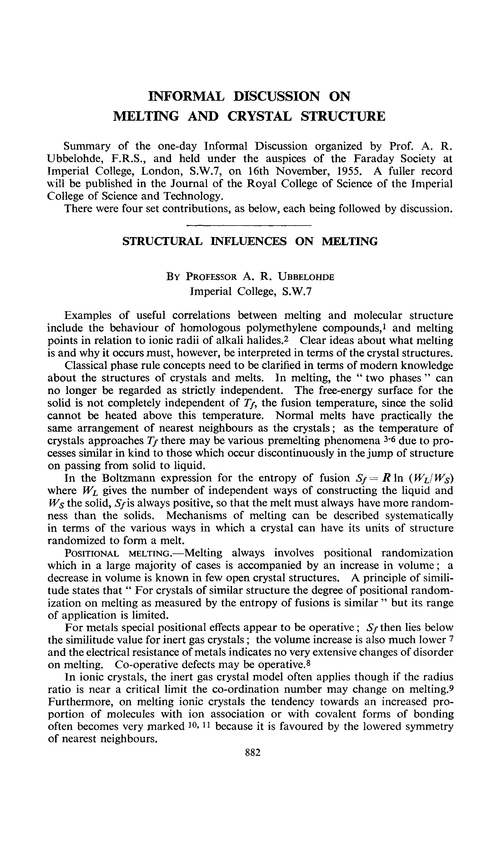 Informal discussion on melting and crystal structure