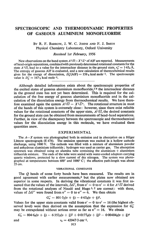 Spectroscopic and thermodynamic properties of gaseous aluminium monofluoride