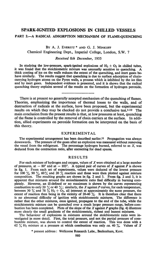 Spark-ignited explosions in chilled vessels. Part 2.—A radical adsorption mechanism of flame-quenching