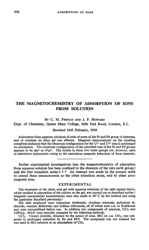 The magnetochemistry of adsorption of ions from solution