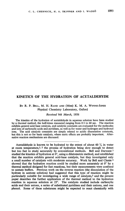 Kinetics of the hydration of acetaldehyde