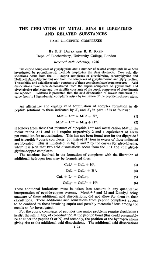 The chelation of metal ions by dipeptides and related substances. Part 2.—Cupric complexes