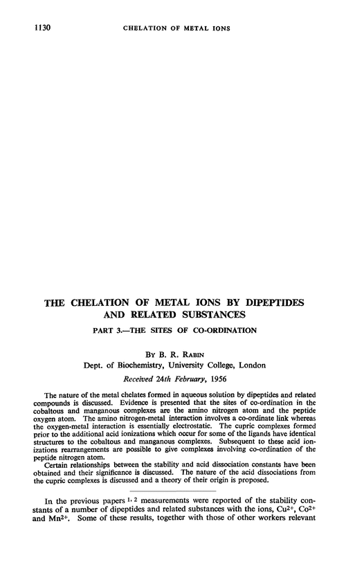 The chelation of metal ions by dipeptides and related substances. Part 3.—The sites of co-ordination