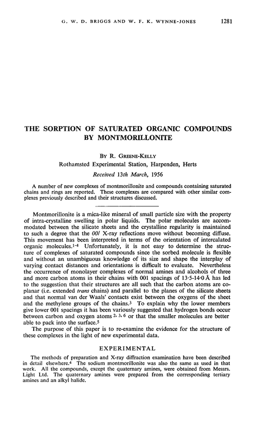 The sorption of saturated organic compounds by montmorillonite