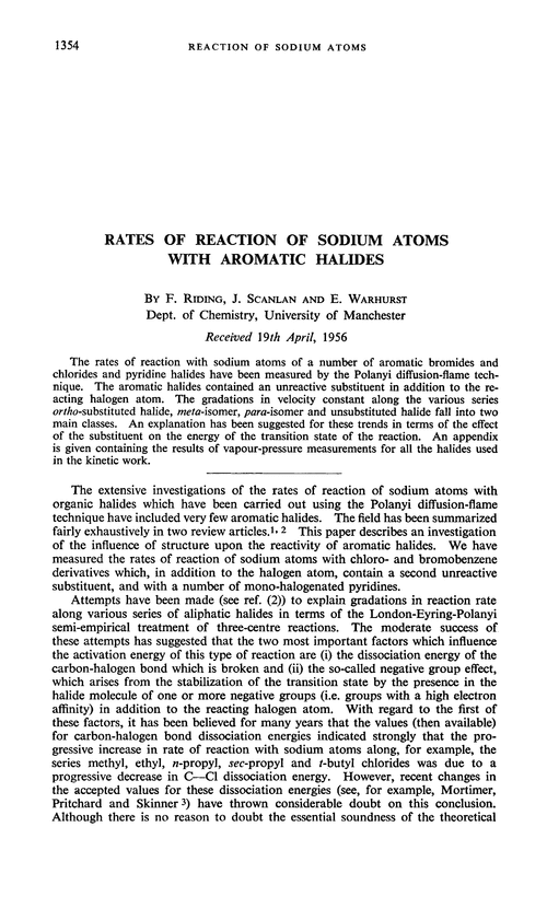 Rates of reaction of sodium atoms with aromatic halides