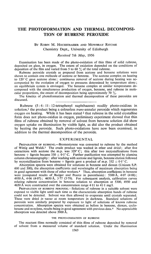 The photoformation and thermal decomposition of rubrene peroxide