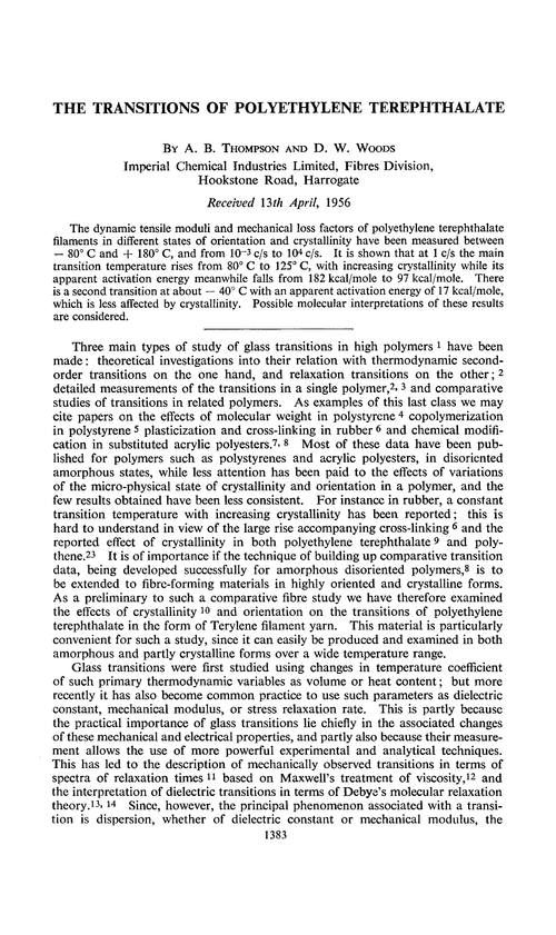 The transitions of polyethylene terephthalate