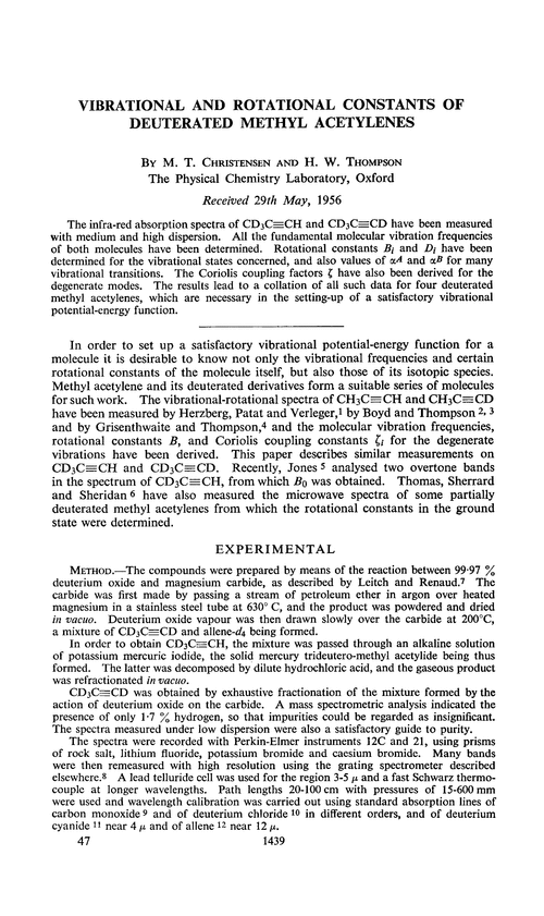 Vibrational and rotational constants of deuterated methyl acetylenes